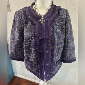 Chico's Purple Textured Blazer with Jewel Accent size 2 med/large